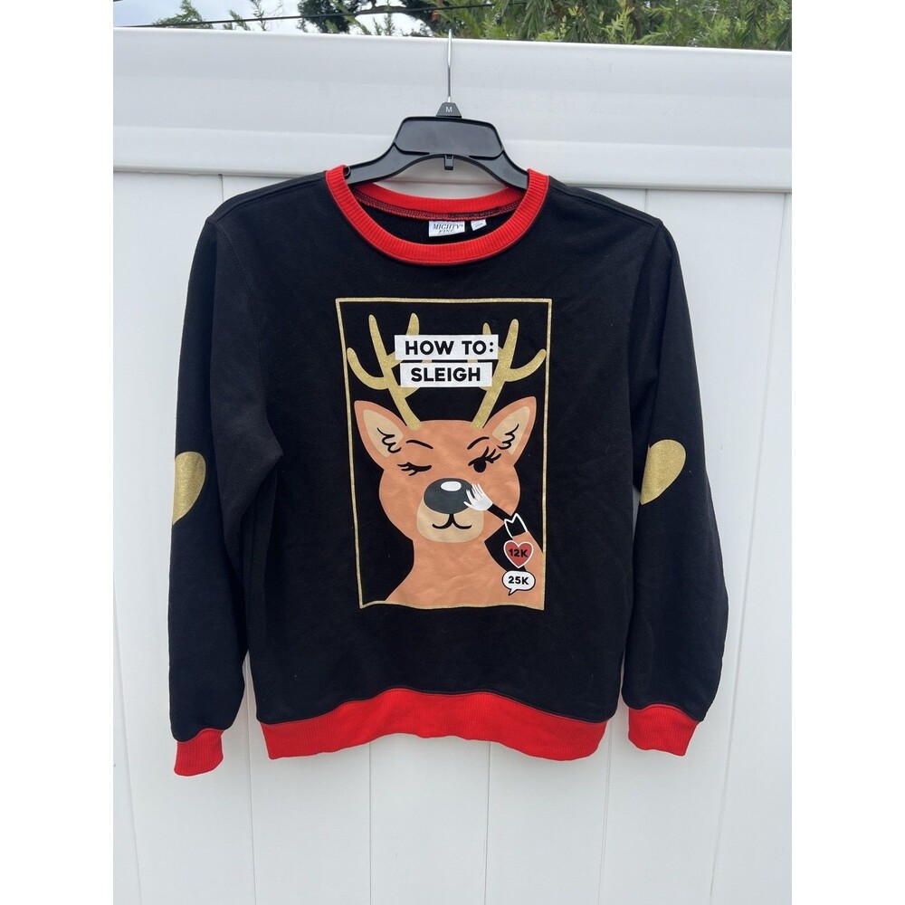 Mighty Fine Sweater Womens Medium Christmas Reindeer How To Sleigh